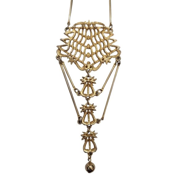 Gold Tone Stick Chain Vintage Long Layered Pendant Necklace, 20" Long E317 - Picture 6 of 10